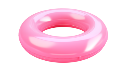 A pink inflatable ring floating on a transparent background