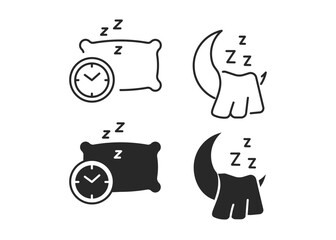 Bedtime icons in flat and line vector styles. stock illustration