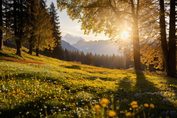 Alpine meadow in in autumn