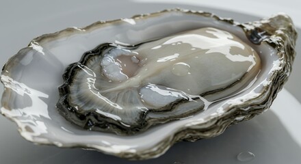 A Single Fresh Oyster in its Shell on a White Plate