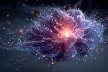 A vibrant explosion of neon light with sparkles and trails, isolated on white background