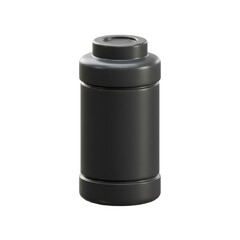 Sleek black container, perfect for powders or supplements. Minimalist design. 3D icon, plastic illustration style on transparent or white background