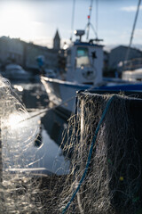 Fishing nets on the dock early in the morning