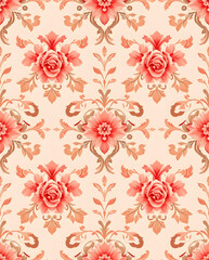 Victorian Baroque rose floral with muted blush elegance, seamless pattern.
