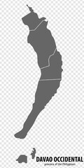 Blank map Davao Occidental of Philippines. High quality map Province of Davao Occidental with districts on transparent background for your web site design, logo, app, UI.  Republic of the Philippines.