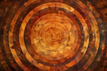 Abstract Autumn Concentric Circles: A mesmerizing visual journey of swirling orange and brown hues, creating a captivating autumnal design with intricate patterns and textures.  Explore the complex la