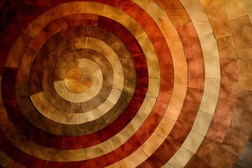 Wooden Concentric Circles: An Abstract Design of Interlocking Wood Textures in Warm Earth Tones, Creating a Visually Stunning Geometric Pattern with Radial Symmetry, Showcasing Intricate Craftsmanship
