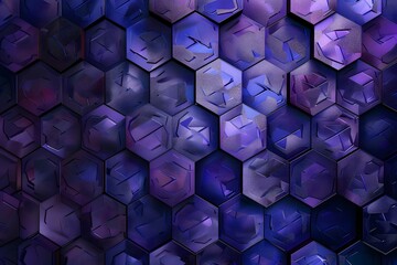 Hexagonal Geometric Patterns: Abstract 3D Render of Deep Purple and Indigo Hexagons, Creating a Stylish and Textured Visual Composition with Intricate Details, Ideal for Backgrounds or Design Inspirat