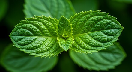 Vibrant Green Mint Leaves Close-Up: A Detailed Macro Photography of Fresh Mint