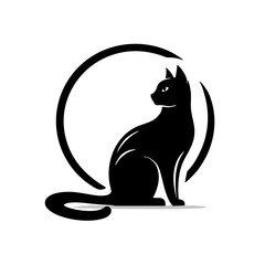 Silhouette Black Cat Sitting Logo, Simple Design, Clean Contours