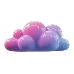 Pink and purple glossy cloud illustration. Dreamy, playful design element. 3D icon, plastic illustration style on transparent or white background