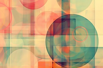 Abstract Geometric Shapes Intersect and Overlap, Creating a Dynamic Visual Composition with Blending Colors and Soft Hues, Evoking Feelings of Serenity and Modernity.