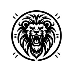 Cool Lion Logo, Roaring Lion Emblem Logo, Front View, Simple Contours