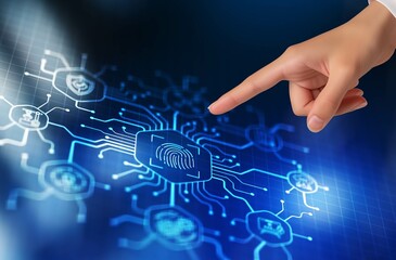 Biometrics Fingerprint concept. Biometrics security with digital interface