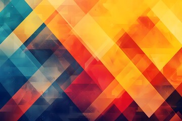Vibrant Geometric Abstract Art:  A Symphony of Color and Shape, Featuring Dynamic Triangles and Overlapping Designs in Warm and Cool Tones, Creating a Striking Visual Experience.