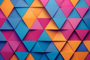 Vibrant Triangles: A Colorful Abstract Geometric Pattern of Interlocking Shapes in Blue, Orange, and Pink Hues, Creating a Stunning Visual Masterpiece for Design Inspiration.