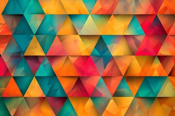 Vibrant Triangles: Abstract Geometric Design in Warm and Cool Tones, Featuring a Colorful Mosaic of Interlocking Shapes Creates a Stunning Visual Masterpiece with Depth and Texture, Ideal for Backgrou