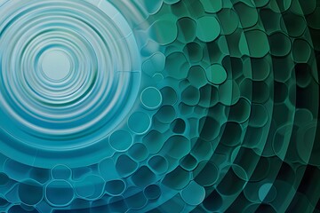 Abstract Teal Concentric Circles and Organic Shapes Transition Seamlessly, Creating a Visually Stunning and Dynamic Composition, Evoking Feelings of Depth and Movement;  A Captivating Study in Geometr