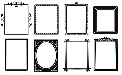 Monochrome picture frames border. Backdrop crayon doodle hand drawn frame illustration. Luxury rectangle, square element. Frames isolated on transparent background for digital printing, wedding card,