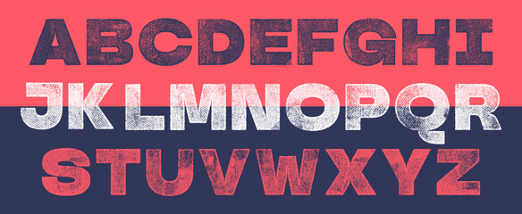 Fototapeta na wymiar Bold InkScreen Print Bold Font. Works well at small sizes. Detailed individually textured characters with an eroded halftone, screen print texture. Unique design f Trap font Rough Halftone large V2.ai