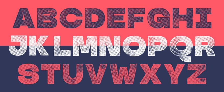 Bold InkScreen Print Bold Font. Works well at small sizes. Detailed individually textured characters with an eroded halftone, screen print texture. Unique design f Trap font Rough Halftone large V2.ai
