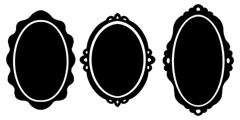 Monochrome frame set border vector designed in doodle style on transparent background for digital printing, wedding card, scrapbook, cover design, label printing. Hand drawn oval illustration.