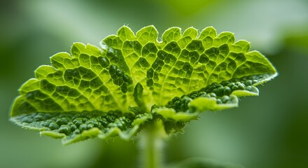 Magnificent Close-Up of a Vibrant Green Leaf, Displaying Intricate Veins and Texture