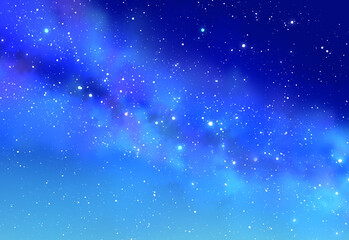 キラキラと輝く星空　背景イラスト　青　天の川 　夜空 © ユーリ