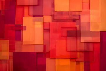 Abstract Red and Orange Geometric Shapes Overlapping in Layered Design: A Vivid, Colorful, and Textured Composition of Rectangles and Squares Creates a Dynamic Visual Experience, Showing Depth and Com