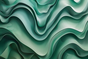 Abstract Teal Waves: Seamless 3D Render of Flowing, Curving, and Layered Green Forms, Ideal for Backgrounds, Textures, and Design Inspiration;  Explore the Visual Depth and Organic Shapes of this Soot