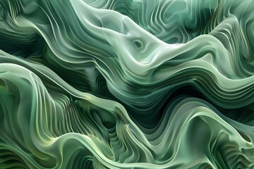 Abstract Green Waves:  Fluid 3D Render of Organic Shapes, Seamless Looping Motion Design, Calming Visuals for Meditation and Relaxation, Hypnotic Swirling Patterns, Dynamic and Soothing Textures Creat