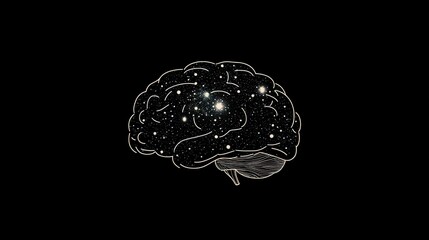 Design a silhouette of a brain icon filled with a galaxy of stars, symbolizing the vastness of human potential and imagination