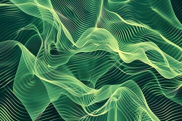 Abstract Green Waves: Fluid Lines Dance Across a Dark Background in a Seamless Loop of Dynamic, Organic Motion; Visually Stunning Digital Art with Intricate Details for Screensavers, Wallpapers, and D