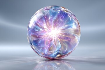 A bright and colorful energy ball with rays of light radiating, isolated on clean white background