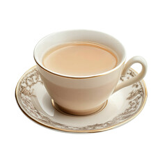 Cup of Milk Tea on Saucer Isolated on Transparent Background