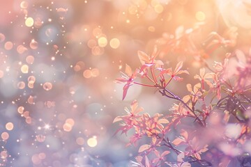 Fototapeta premium Blushing Pink Flowers Blossom Brightly in Soft Sunlight, Glowing with Gentle Radiance, Creating a Serene and Peaceful Atmosphere. A Dreamy Floral Escape into Nature's Beauty.