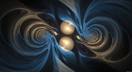 Mystical abstract swirling vortex with glowing orbs and wispy blue patterns