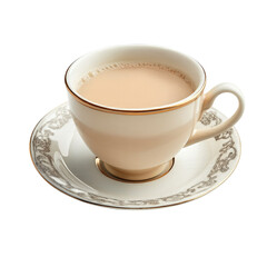 Cup of Milk Tea on Saucer Isolated on Transparent Background