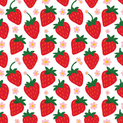 Seamless Strawberry and Flower Pattern – Cute Red Fruit Background for Fabric and Design