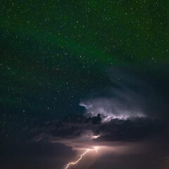 There are multiple lightning bolts visible in the image.
The lightning appears to be branching out, creating a complex network of bright, jagged lines against the dark background.
