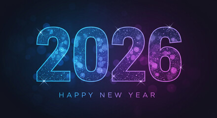 Vibrant Blue & Purple 2026: Sparkling Happy New Year Greeting