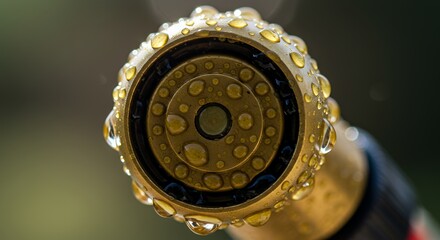 Macro Photography of a Water Sprinkler Nozzle Covered in Water Droplets