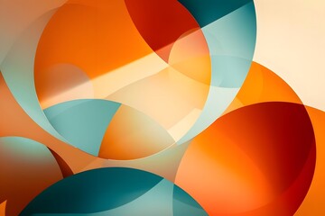 Abstract Orange, Teal, and Beige Shapes Intersect and Overlap, Creating a Dynamic Visual Composition with Soft Lighting and Smooth Transitions.  Background Design Ideal for Presentations, Websites, an