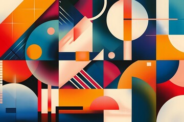 Abstract Geometric Shapes: Vibrant Colors and Dynamic Composition in a Bold, Modern Art Design, Featuring Circles, Squares, and Triangles, Creating a Visually Stunning Masterpiece.  A Symphony of Form