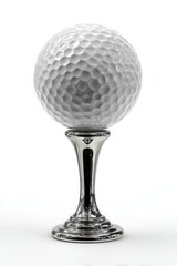 Golf trophy featuring a white golf ball on a silver stand