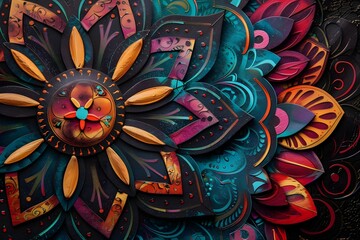 Vibrant Mandala: Intricate Design, Layered Petals, Jewel Tones, Deep Colors, Artistic Craftsmanship,  Intriguing Patterns, Digital Art, Abstract Artwork,  Stunning Visuals, Complex Geometry