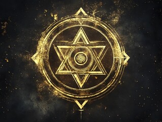 Fototapeta premium Golden Hexagram Star: Enchanting Occult Symbol in Mystical Geometry Design