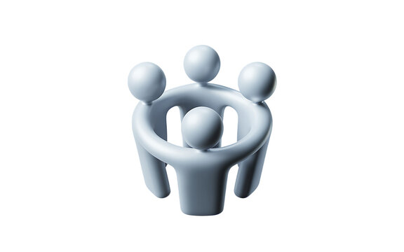 Abstract 3d model of four people embracing in a circle isolated on transparent background