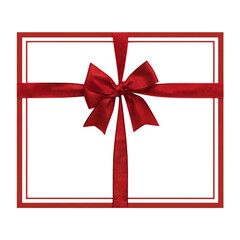 A Beautifully Wrapped Gift Box with a Red Satin Bow Isolated on transparent background,  cutout