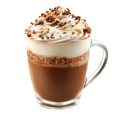 Isolated on white, a hot chocolate with whipped cream and cocoa dusting Cafe branding and gourmet drink menu design Food photography for packaging and commercial ads Holiday and cozy lifestyle content